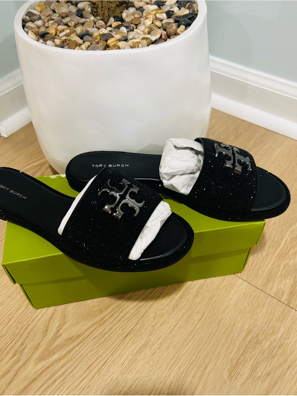 Tory Burch Black Crystal-Embellished Slide Mules - Picture 4 of 6